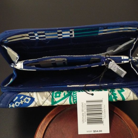 Vera Bradley Ultimate Wristlet 'Santiago' NWT NIP Quilted Floral Vegan Trim Blue - Picture 6 of 12